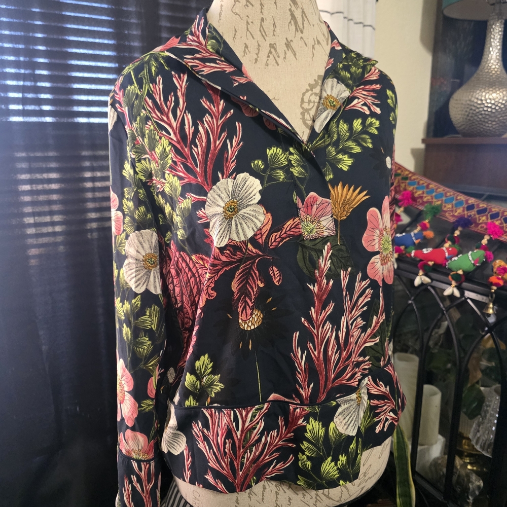 H&M Dark Moody Floral Pattern Long Sleeve Top
